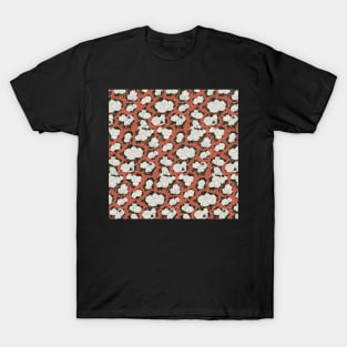 Traditional Japanese Vintage Hydrangea Geometric Floral Pattern in White and Red T-Shirt